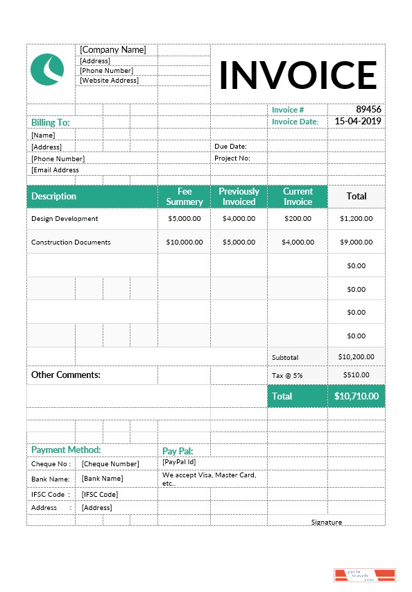 Architect Invoice Template PSD template
